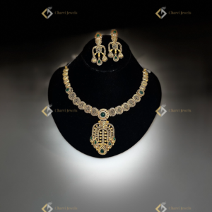 Emerald Filigree Gold Necklace with Earrings - Top-rated gold jewellery showroom near me in RS Puram