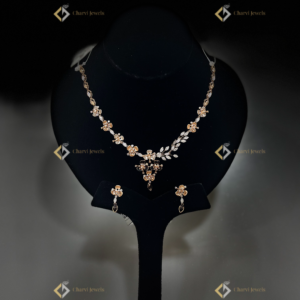 Floral Leaf Diamond Necklace with Earrings - Best wedding jewellery shop near me in RS Puram Coimbatore