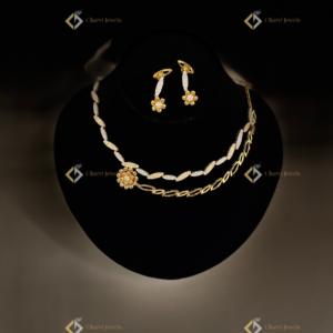 Floral Oval Diamond Necklace with Earrings - Exclusive bridal lounge near me in RS Puram Coimbatore