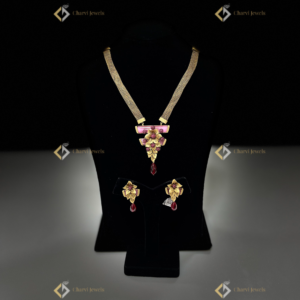 Floral Ruby Gold Petal Necklace with Earrings - Best place for custom wedding jewellery near me in Coimbatore