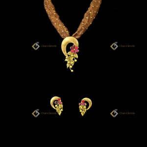 Golden Crescent Floral Necklace with Earrings - Luxury bridal jewellery store Coimbatore (RS Puram)