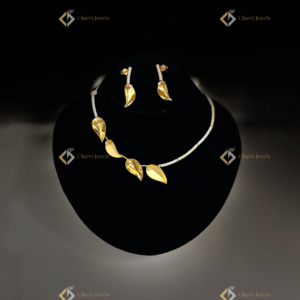 Golden Leaf Diamond Necklace with Earrings - Modern temple jewellery designs for millennial brides in Coimbatore