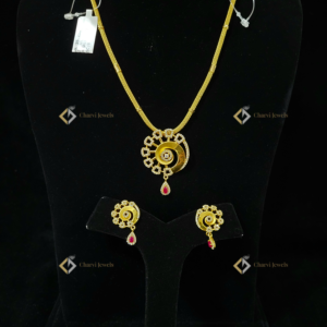 Golden Spiral Ruby Necklace with Earrings - Personalized wedding jewellery design services in RS Puram