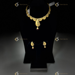 Leafy Filigree Gold Necklace with Earrings - Wedding jewellery store near DB Road RS Puram