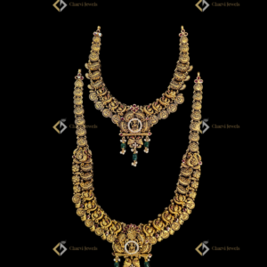 Royal Lakshmi Emerald Gold Haram - Unique engagement ring designers near me (RS Puram area)