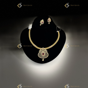 Ruby Filigree Gold Necklace with Earrings - Contemporary wedding jewellery collections in Coimbatore