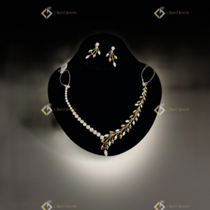 Asymmetrical Diamond Vine Necklace with Earringss - Top-rated bridal jewellery showrooms near me in Coimbatore