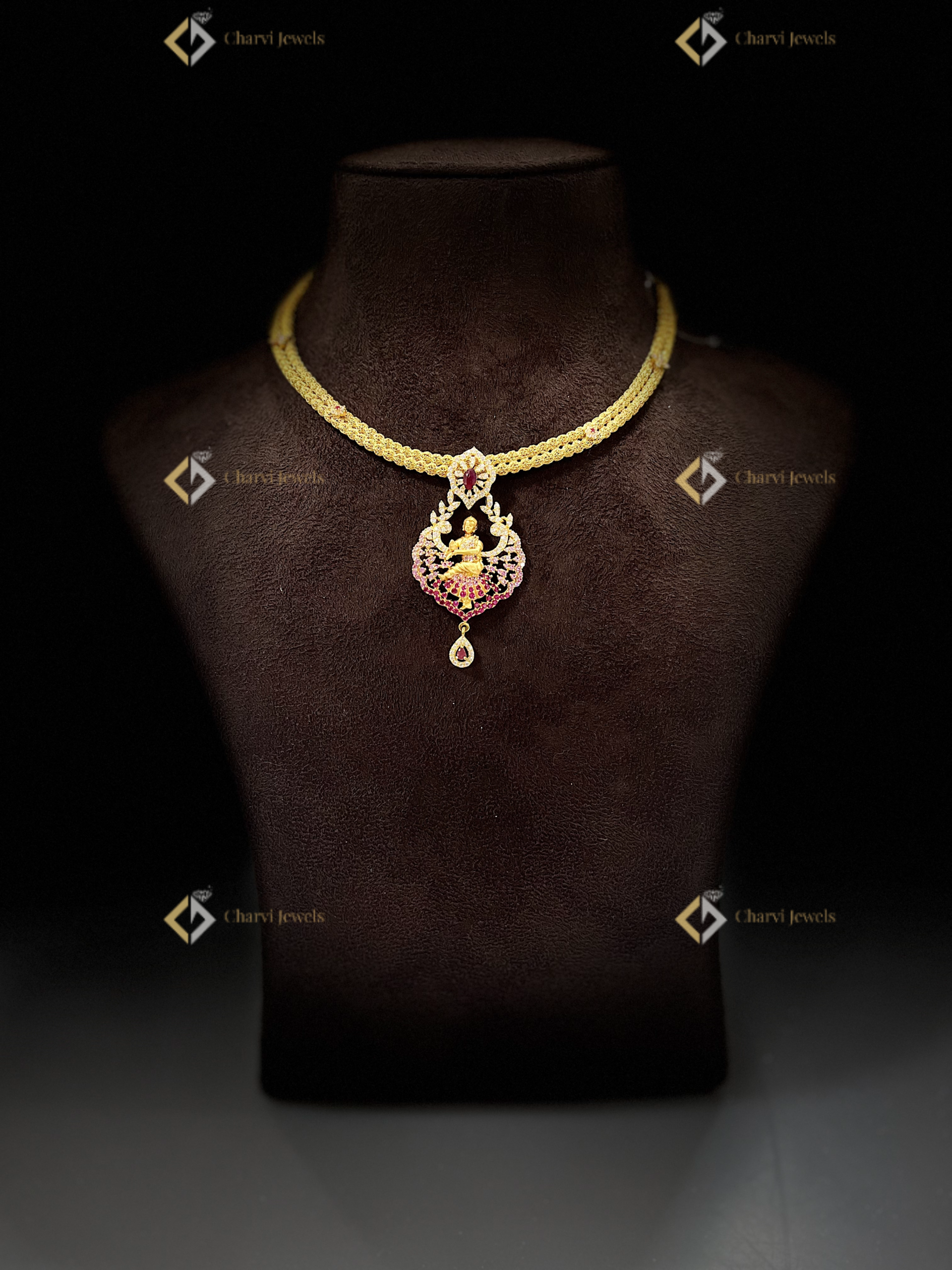 Dancer Deity Ruby Gold Necklace - Where to buy unique diamond wedding sets near me