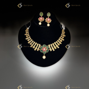 Floral Ladder Necklace with Earringss - Modern bridal jewellery stores near me in RS Puram