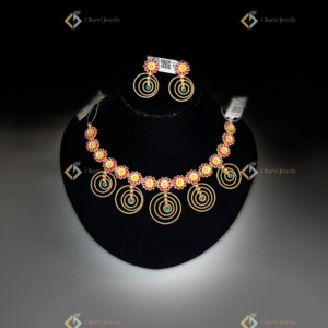 Floral Ruby Hoops Necklace with Earrings - Award-winning unique wedding jewellery designers near me