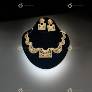 Geometric Floral Crescent Necklace with Earrings - Best wedding jewellery in Coimbatore for modern designs