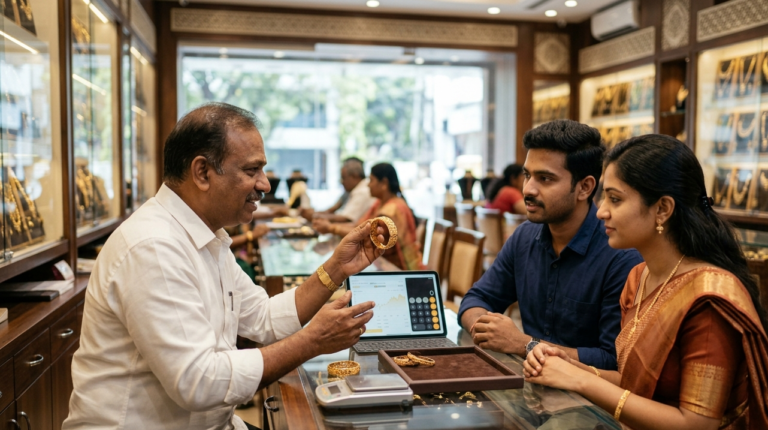 A curated bridal gold collection at Charvi Jewels in R.S. Puram helping Coimbatore brides invest wisely in wedding jewellery