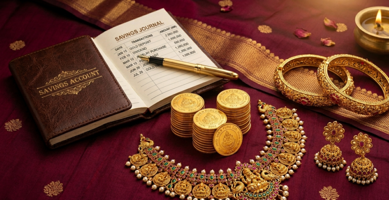 Gold coins and bridal gold jewellery savings plan for a 2026 South Indian wedding in Charvi Jewels R.S. Puram, Coimbatore
