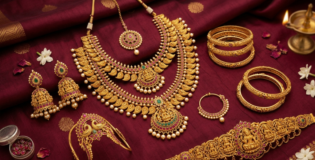 Top 10 bridal gold jewellery pieces for South Indian brides in Charvi Jewels R.S. Puram, Coimbatore