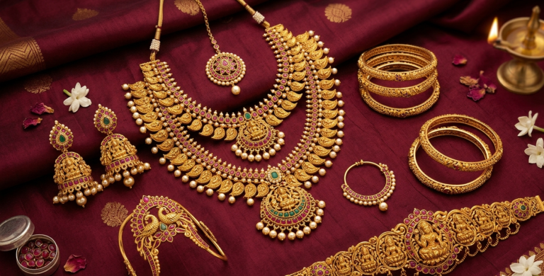 Top 10 bridal gold jewellery pieces for South Indian brides in Charvi Jewels R.S. Puram, Coimbatore